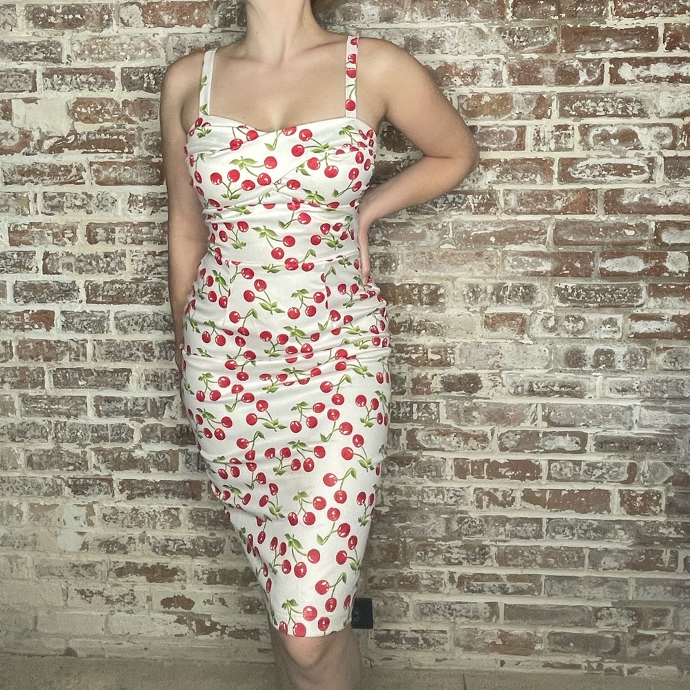 Rare Vintage Pin Up Dixiefried Cherry Wiggle Dress